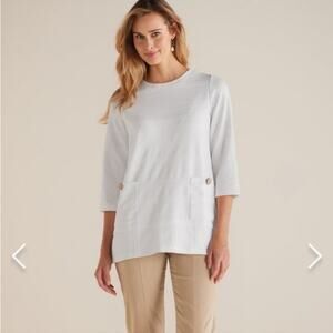 SOFT SURROUNDINGS Kelly Tunic White 3/4 Sleeve Pocket Button Shirt | Small